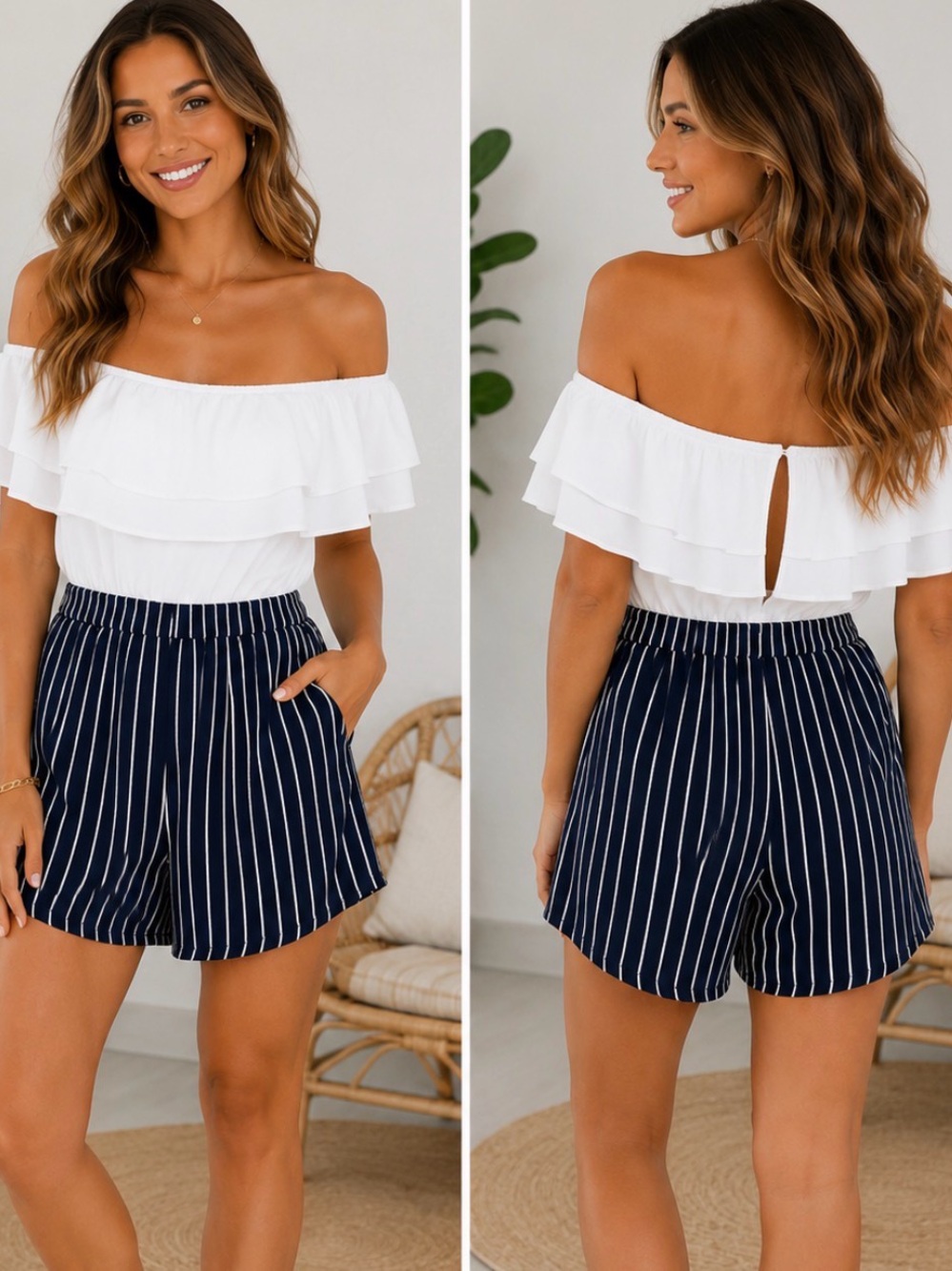 🤍 NWT Boutique Off-the-Shoulder Ruffle Romper | Size large